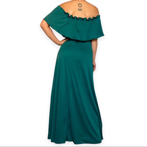 Vintage Off-Shoulder Accordion Pleat Maxi Gown - Picture 2 of 6